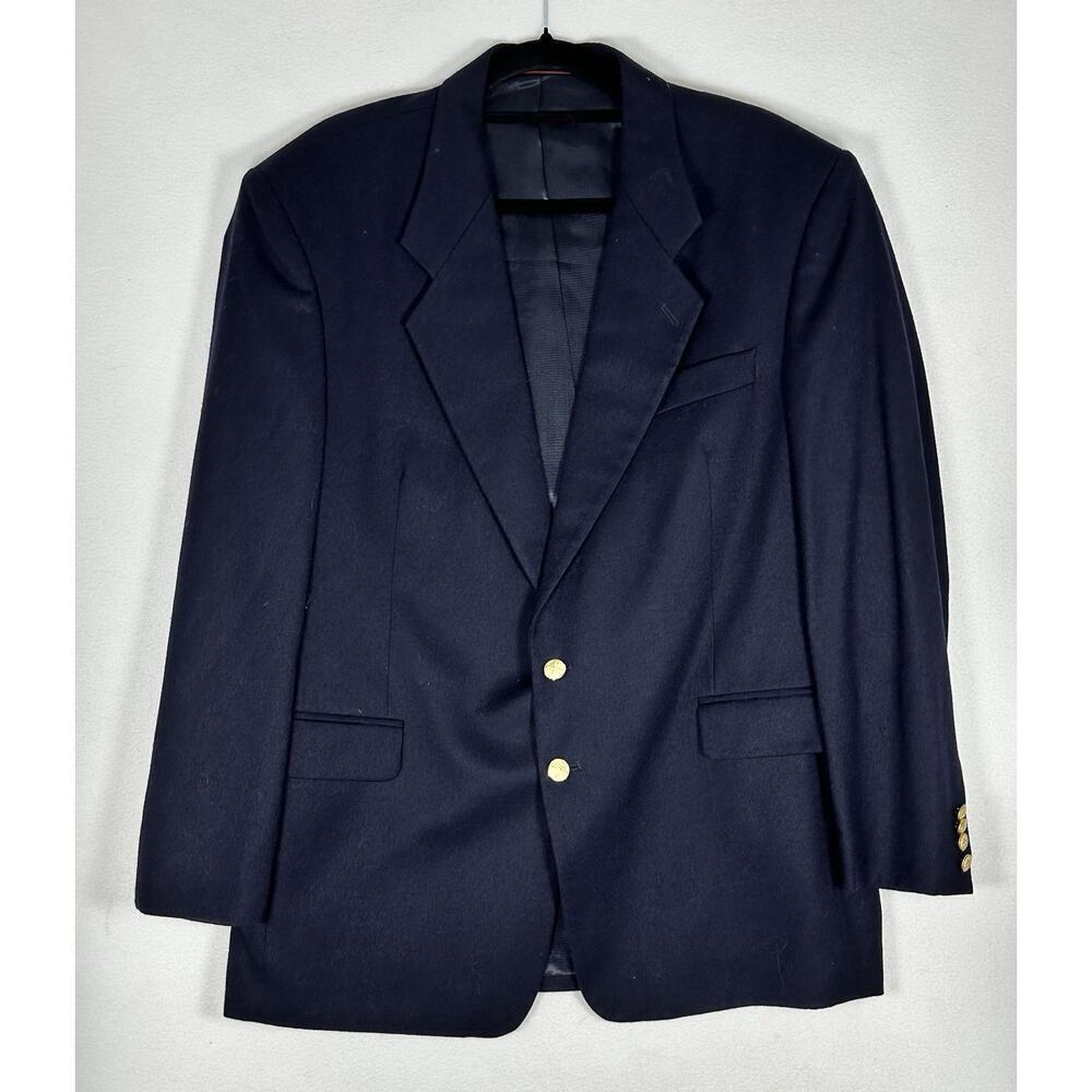 JD Christopher Men's 44R 100% Wool Tweed Blue Blazer Jacket Coat Gold Old money